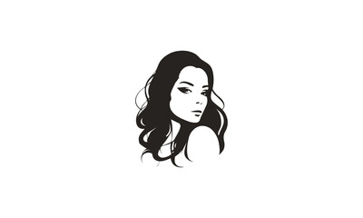Woman with long messy hair logo design