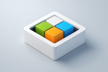 a close up of a white box with four colored cubes