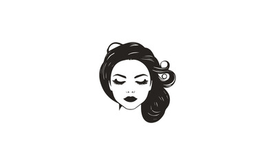 woman with long eyelashes and messy hair logo design