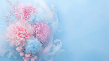 Fototapeta premium Soft Pink and Blue Floral Arrangement with Dreamy Background