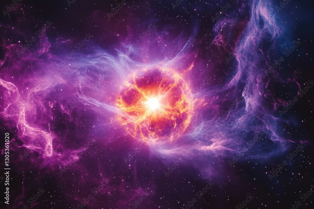 Wall mural neutron star in deep space. celestial image of pulsar with nebula background