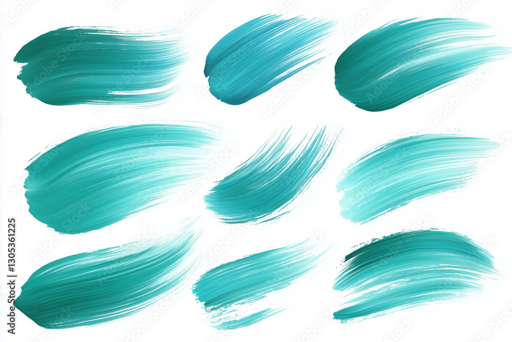 Poster set of blue brush strokes on a white background. the brush strokes vary in size and direction, creat