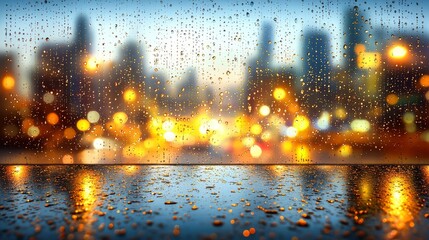 Obraz premium Rainy City Night: Stunning Bokeh Lights & Water Drops Wallpaper