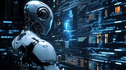 Fototapeta premium Advanced AI Robot Making Precise Calculations on Hol
