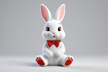 Fototapeta premium there is a white rabbit with a red bow tie sitting on the ground
