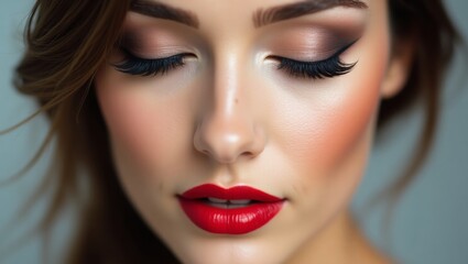 Serene closeup portrait of a fairskinned beauty with elegant makeup