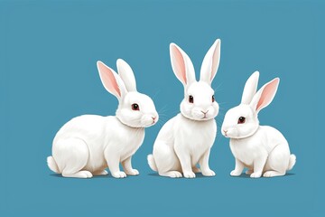 Fototapeta premium there are three white rabbits sitting next to each other on a blue background