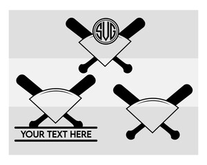 Baseball Bat Monogram, Baseball Bat Silhouette, Sports Svg, Baseball Stick Svg, Bat Svg, Baseball Bat Png, Baseball Svg Images, Split Monogram, Circle Monogram 