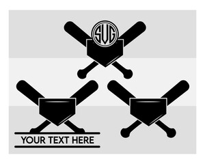 Baseball Bat Monogram, Baseball Bat Silhouette, Sports Svg, Baseball Stick Svg, Bat Svg, Baseball Bat Png, Baseball Svg Images, Split Monogram, Circle Monogram 
