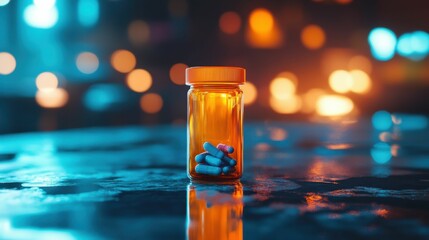 Opioid Epidemic: Deadly Addiction in America. Orange Pill Bottle Illustration