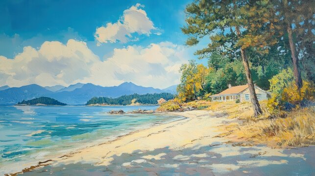 Orcas Island Beach Scene: Captivating Waterfront View at Eastsound Bay in Washington State
