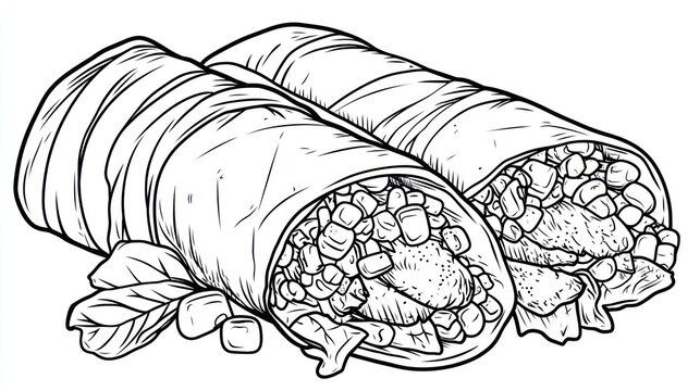 Two Burritos in Monochrome Illustration