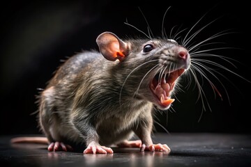 Furious Rodent, Bared Teeth Scream, Black Background Stock Photo