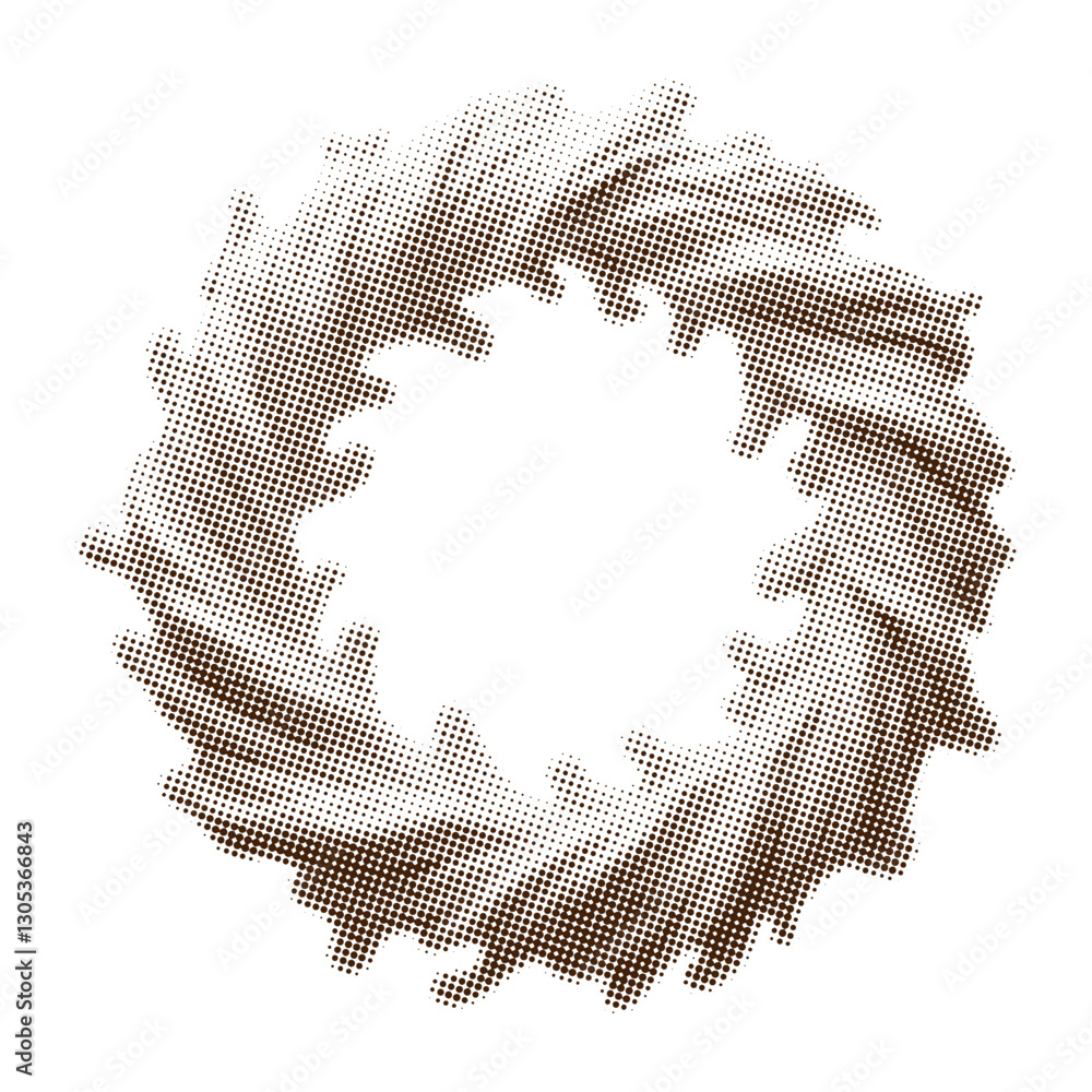 Poster circular dotted frame. circle border with halftone effect. modern faded 3d swirl ring. semitone shap