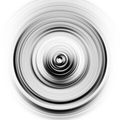 Black and white radial motion effect. Abstract rounded background. Grayscale curves and sphere.