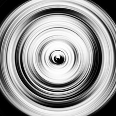 Black and white radial motion effect. Abstract rounded background. Grayscale curves and sphere.