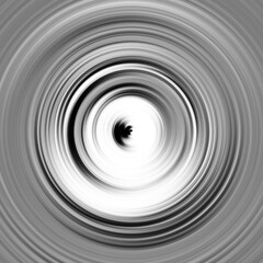 Black and white radial motion effect. Abstract rounded background. Grayscale curves and sphere.