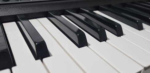 Close-up of traditional black and white piano keys 