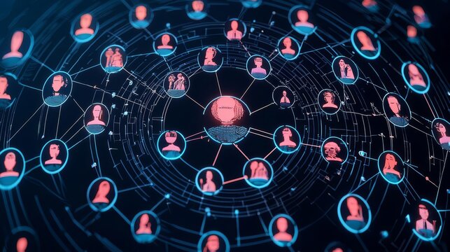 A digital network of interconnected profiles representing virtual connections and relationships.