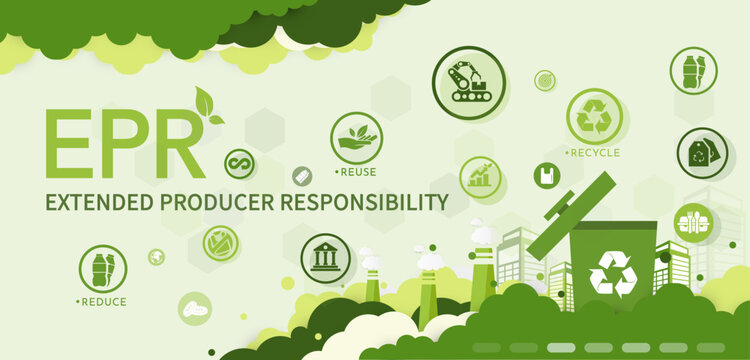 EPR Extended Producer Responsibility concept. Producer responsibility, Circular economy, Zero waste recycling, World environment and Sustainable development, Green Vector illustration.