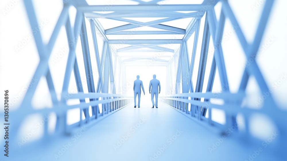 Poster abstract bridge with figures in soft focus.