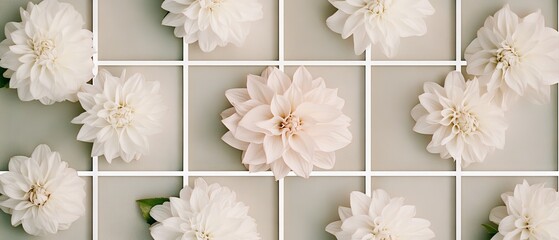 Floral Arrangement, Grid Pattern, Beige Background