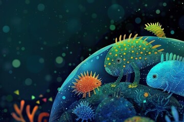 Obraz premium Dreamlike Fantasy World with Bioluminescent Creatures in a Lush, Alien Landscape