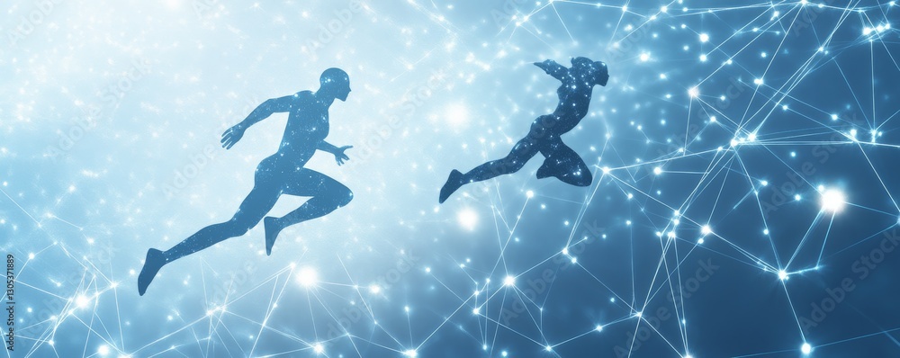 Poster abstract figures in a dynamic digital environment.