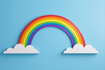 a rainbow in the sky with clouds and a blue background