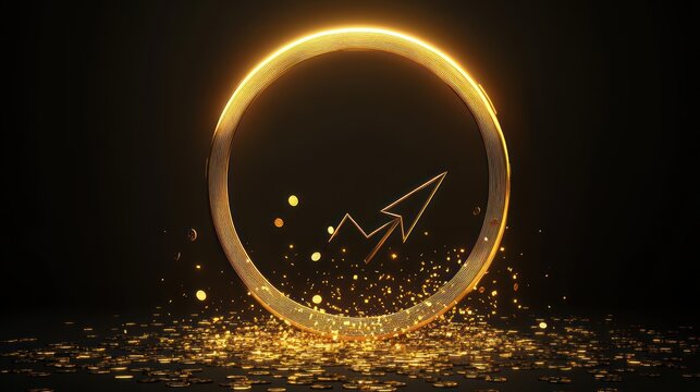 Golden circle graphic with upward arrow, financial growth concept, suitable for business use
