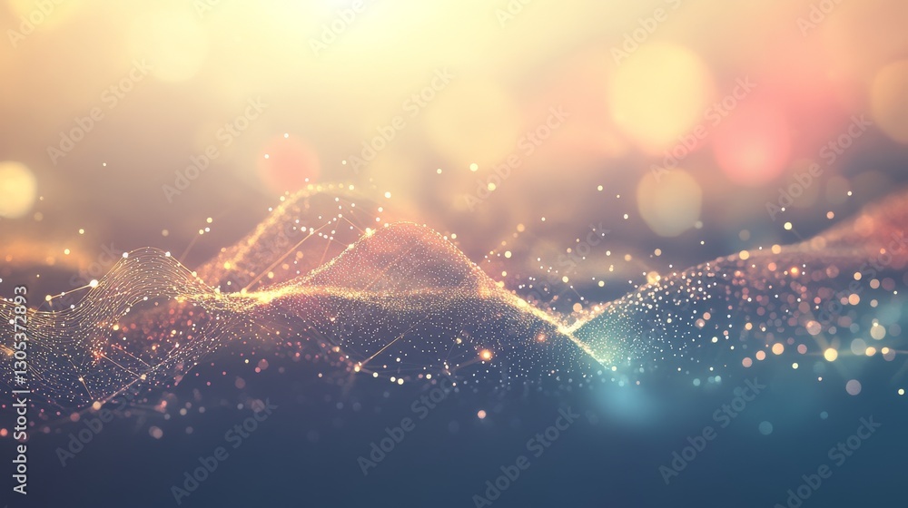 Poster abstract light waves with sparkling particles.
