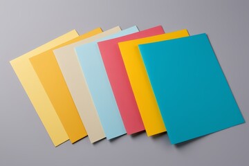 a close up of a bunch of colored papers on a gray surface