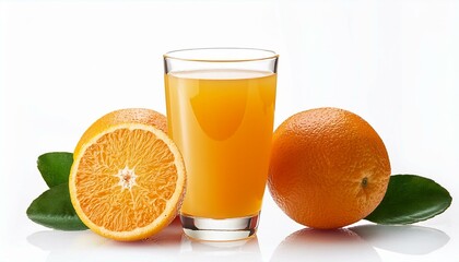 glass of fresh orange juice isolated on white background