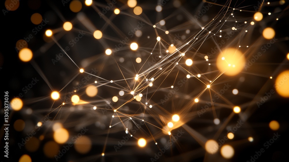 Poster abstract network with glowing particles.