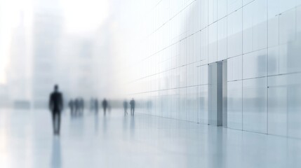 Abstract office environment with blurred figures.