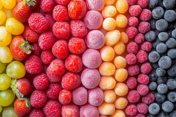 Assorted frozen fruits arranged in color gradient