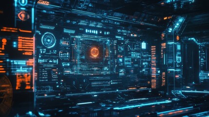 Obraz premium AI-Enhanced Futuristic Holographic Projection Display