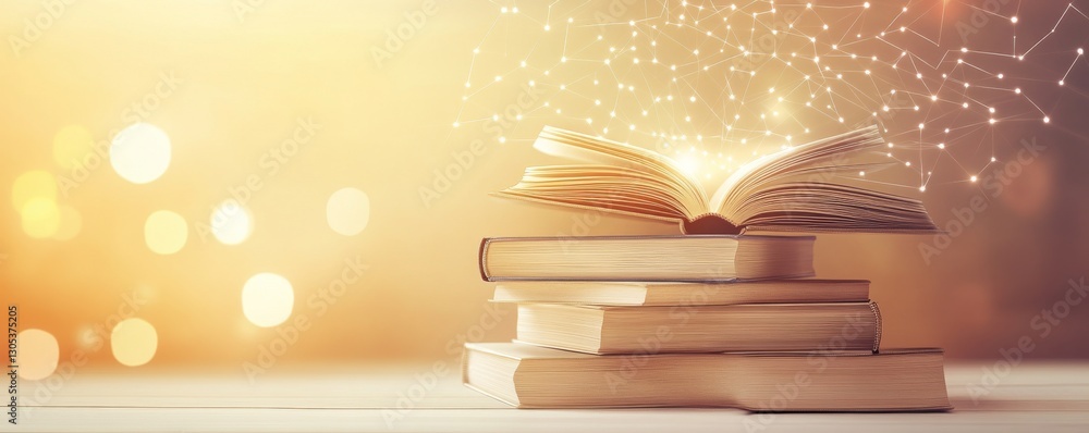 Aufkleber an open book with glowing pages and light.