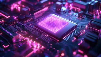 AI-Enhanced Quantum Chip Glowing with Cybernetic Energy