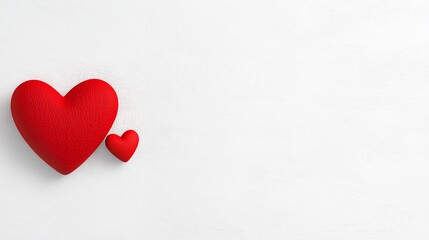 Fototapeta premium Two Red Hearts on White Background Romantic Minimalist Valentine's Day Design