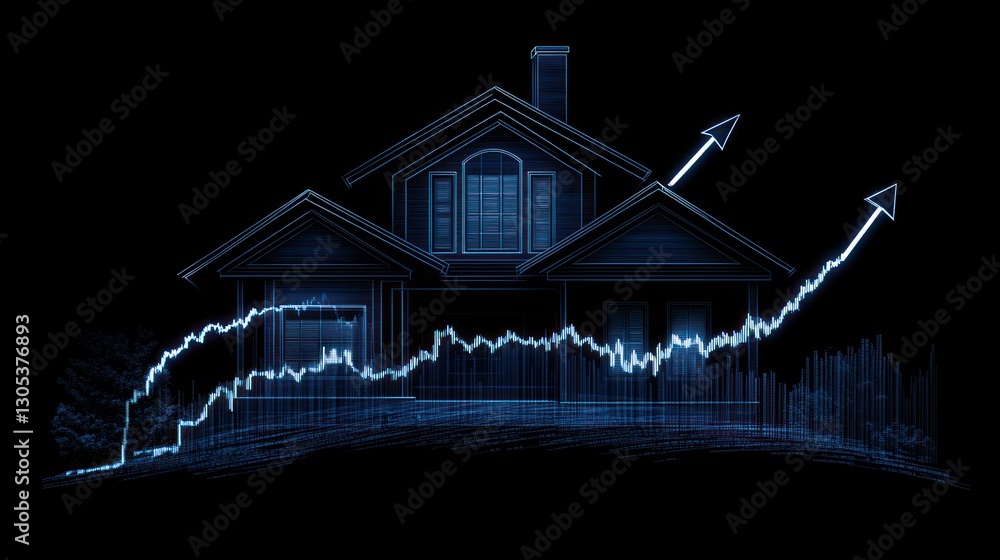 Poster 3d model home showing rising property values