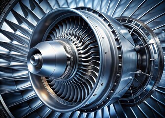 Futuristic Silver Jet Engine: High-Precision Turbine with Intricate Fan Blades