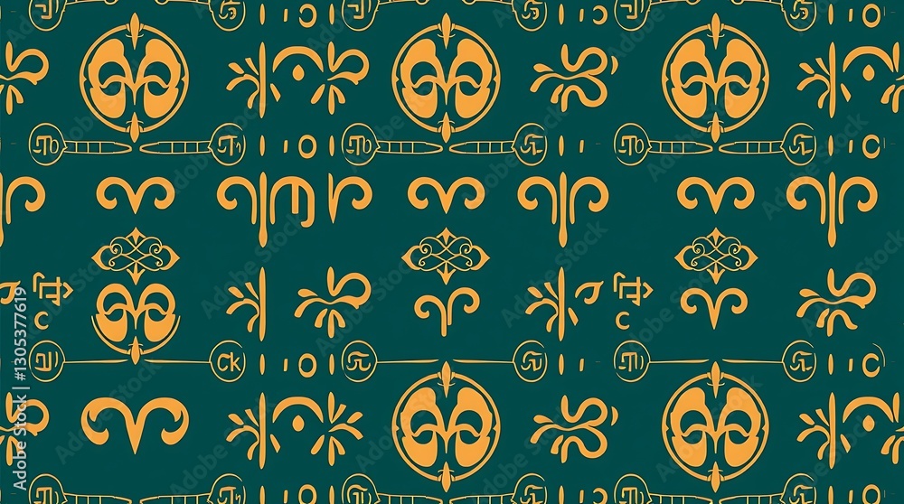 Poster pattern design: a captivating and visually harmonious pattern of repeating golden-yellow and teal-gr