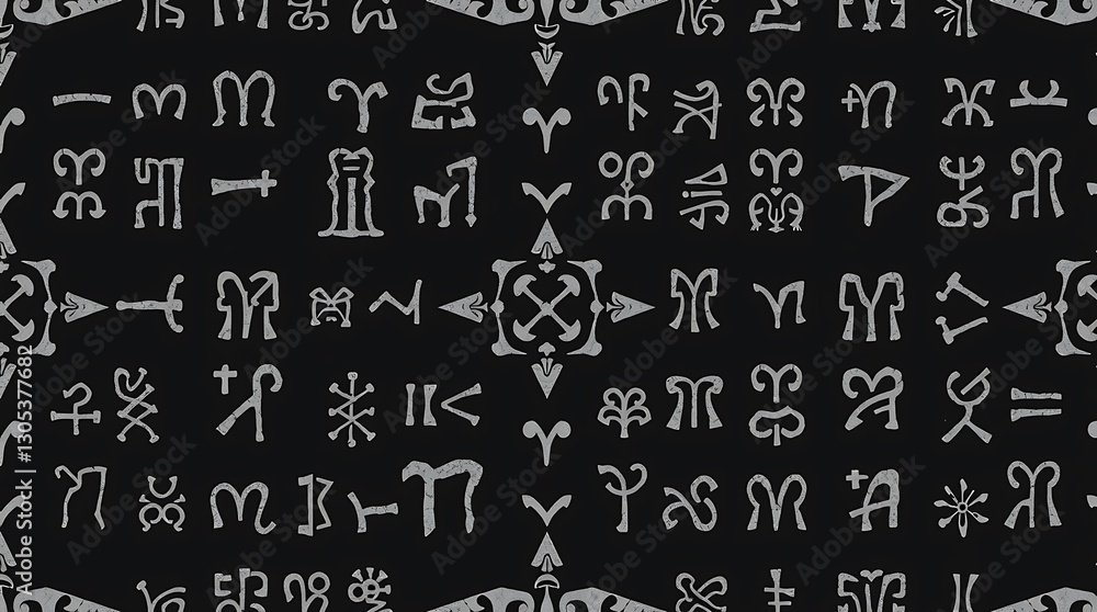 Aufkleber mystical script: mysterious symbols and intricate patterns etched against a dark backdrop evoke a se