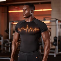 Fototapeta premium Man in gym wear, fitness tech graphic, modern gym