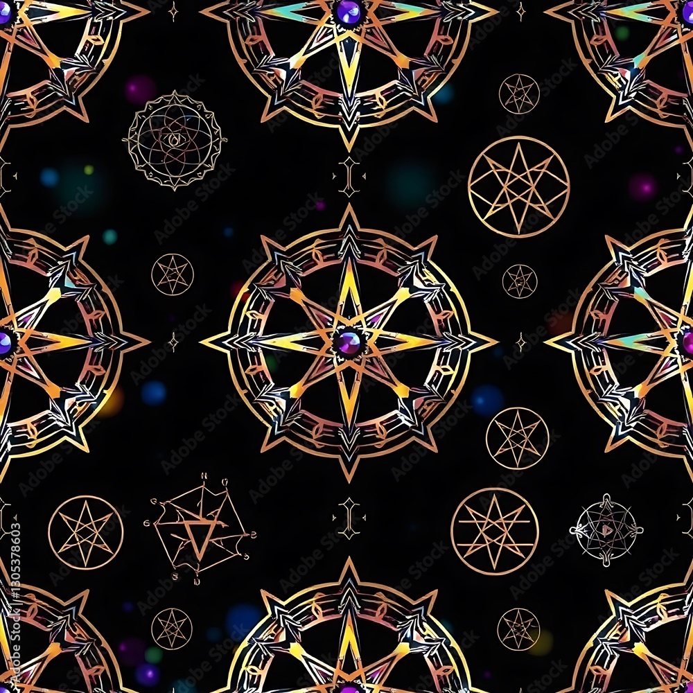 Poster mystical patterns: intricate, repeating patterns evoke ancient symbolism on a background. a tapestry