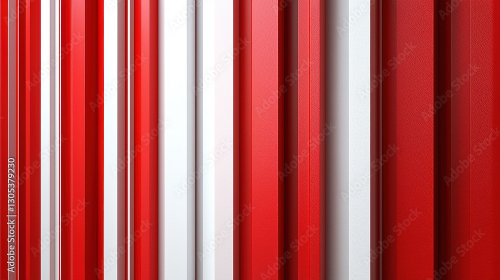 Poster abstract design with vertical red, white stripes. pattern 3d effect creating depth. simple, modern. 