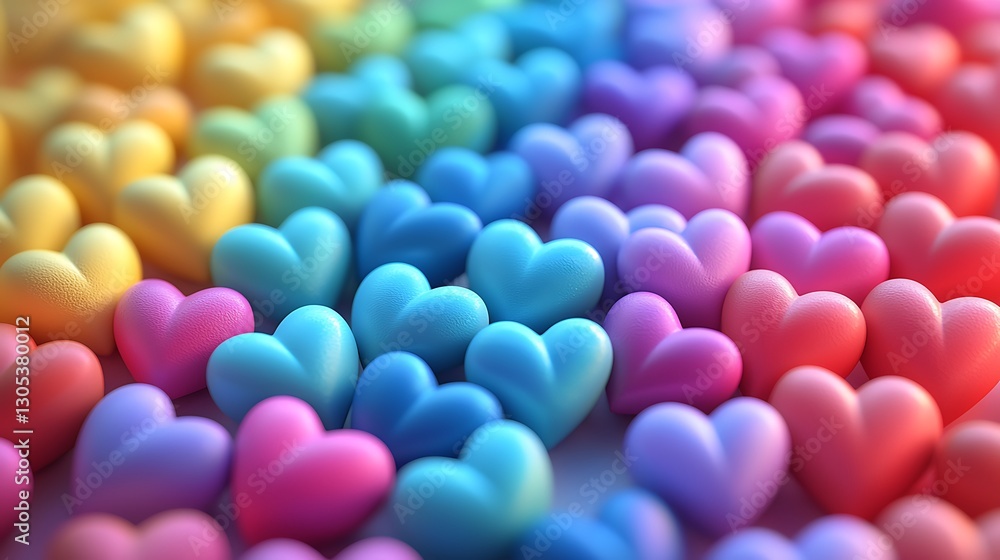 Poster rainbow-colored heart shapes arranged in rows creating a vibrant, colorful display