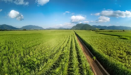 aerial view of sugar cane field under clear blue sky landscape