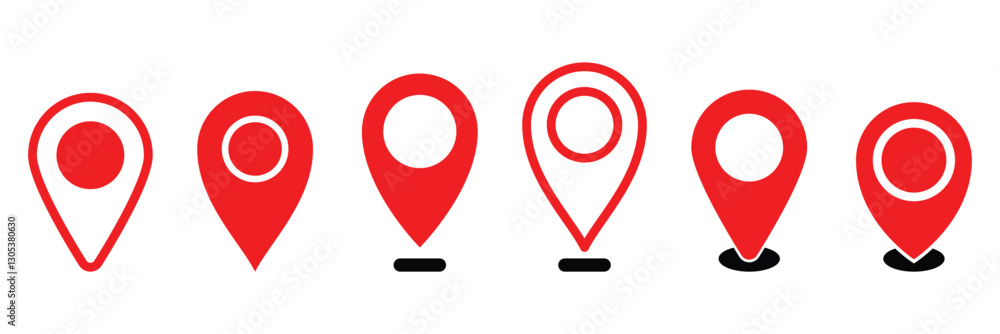 Poster pin icon set. location icon vector. destination icon. map pin. red map pointer isolated on white bac